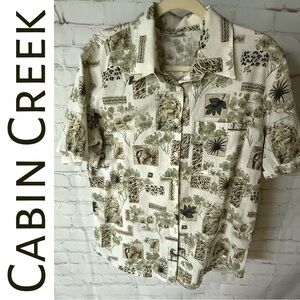 Vintage 90s Cabin Creek Women’s Green Patterned Button Down